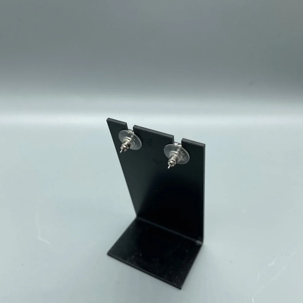 Silver Tone Textured Pebble Square Stud Earrings Open‎ Geometric Post Backs